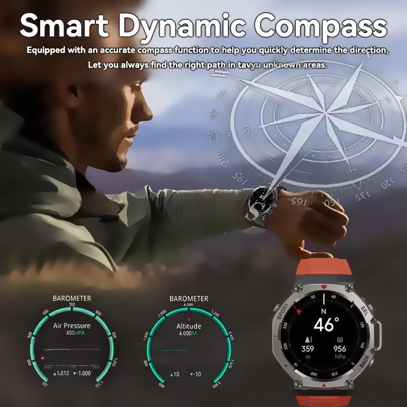 Altimeter Compass Watch - 신형 다이빙 스마트워치 남성용 나침반 고도계