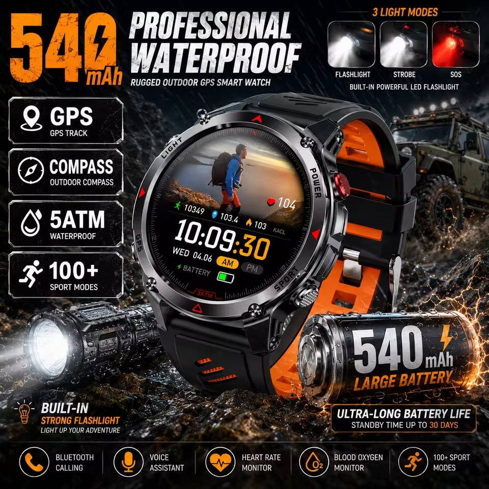 Altimeter Compass Watch - 군용 540mAh GPS 스마트 시계 3ATM