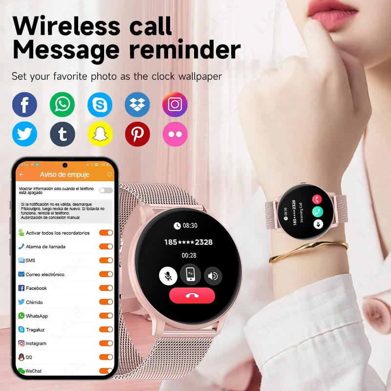LIGE 블루투스 통화 스마트워치 여성용 맞춤형 다이얼 - Watches Ladies Smartwatch 리뷰 및 가격