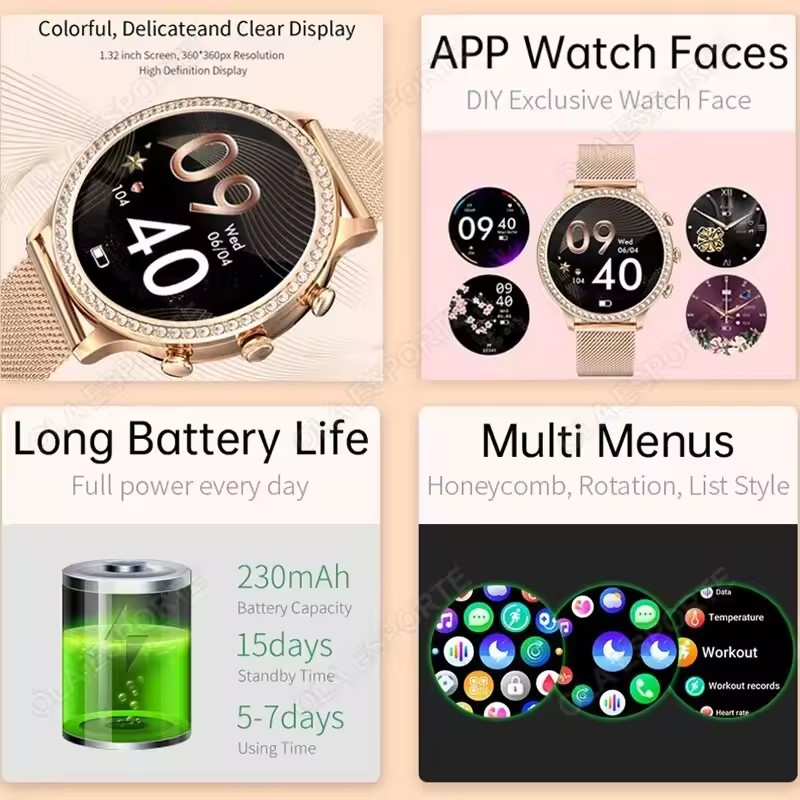 세련된 여성용 스마트워치, 블루투스 통화 기능, 알림, - Watches Ladies Smartwatch 리뷰 및 가격
